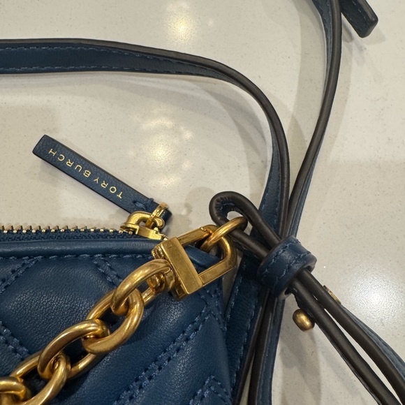 Tory Burch mini symphony blue Fleming Quilted Blue and Gold Crossbody Bag - Picture 5 of 8